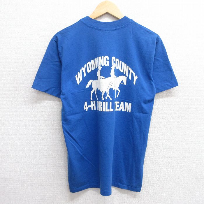 【50%OFF】M★古着 ヘインズ Hanes 半袖 ビンテージ Tシャツ メンズ 80年代 80s カウボーイ 馬 クルーネック USA製 青 ブルー 25may31 中古