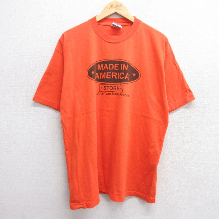 XL★古着 半袖 ビンテージ Tシャツ メンズ 90年代 90s アメリカ コットン クルーネック USA製 オレンジ 25may31 中古