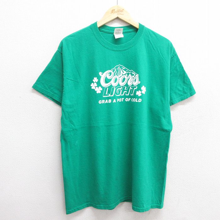 【50%OFF】L★古着 半袖 ビンテージ Tシャツ メンズ 00年代 00s クアーズライト ビール コットン クルーネック 緑 グリーン 25may31 中古