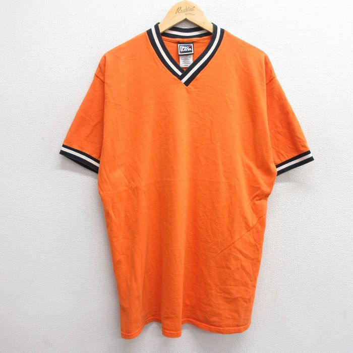 【20%OFF】XL★古着 半袖 ビンテージ Tシャツ メンズ 00年代 00s 無地 大きいサイズ コットン Vネック オレンジ 25may31 中古
