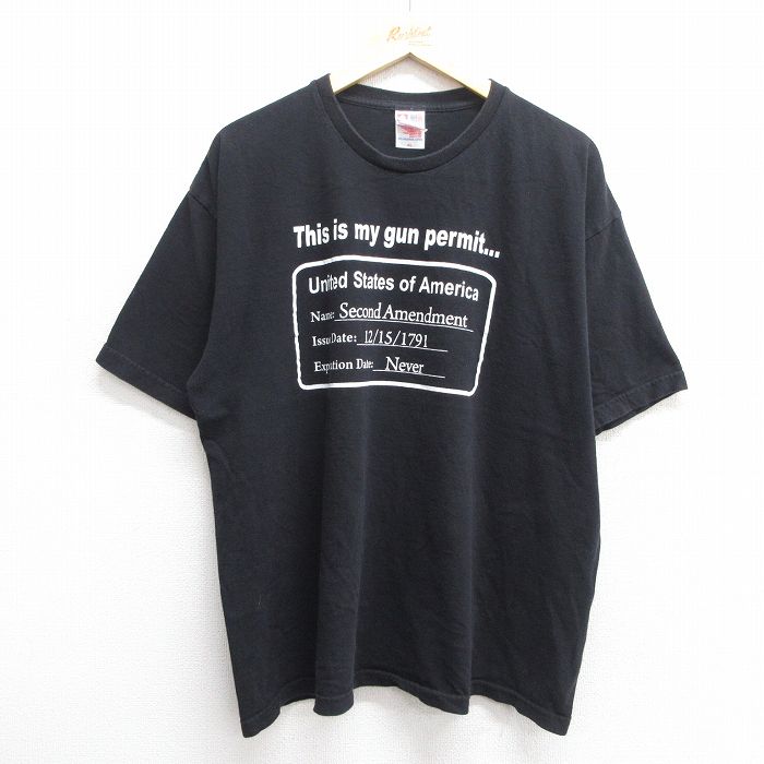 XL★古着 半袖 ビンテージ Tシャツ メンズ 90年代 90s メッセージ 大きいサイズ コットン クルーネック USA製 黒 ブラック 25may31 中古
