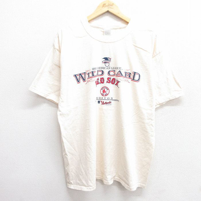 XL★古着 半袖 ビンテージ Tシャツ メンズ 00年代 00s MLB ボストンレッドソックス 大きいサイズ コットン クルーネック 生成り メジャーリーグ ベースボール 野球 25may31 中古