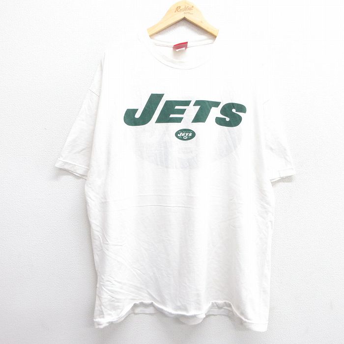 XL★古着 半袖 ビンテージ Tシャツ メンズ 00年代 00s NFL ニューヨークジェッツ 大きいサイズ コットン クルーネック 白 ホワイト アメフト スーパーボウル 25may31 中古