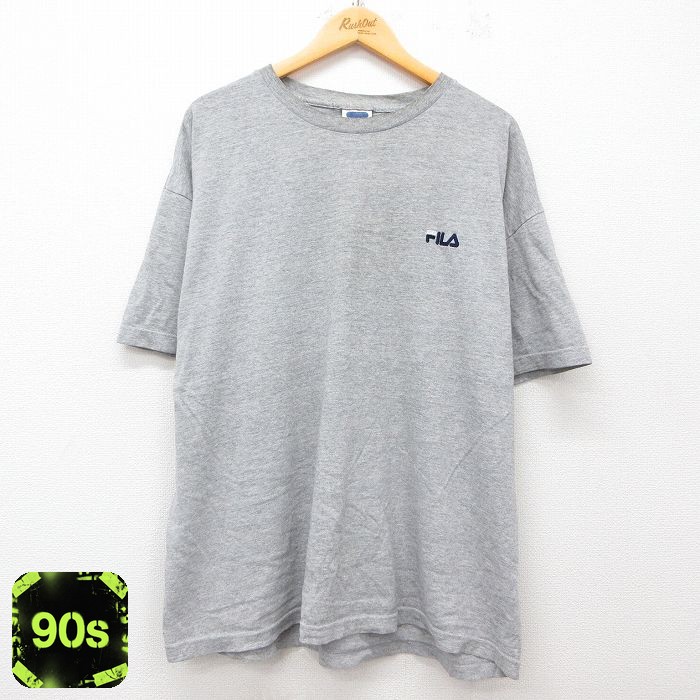 【50%OFF】フィラ 90s 半袖Tシャツ ワンポイントロゴ グレー XL | 古着