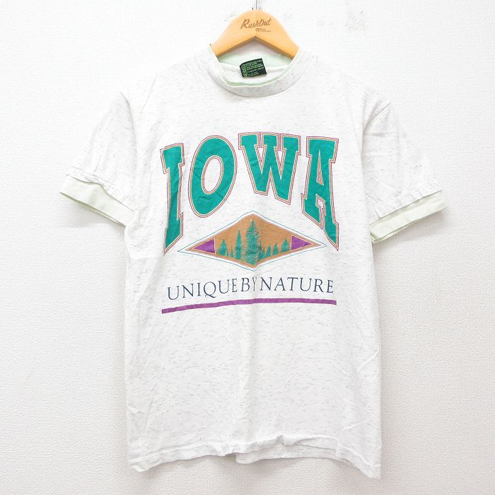 M★古着 半袖 ビンテージ Tシャツ メンズ 90年代 90s アイオワ コットン クルーネック USA製 白他 ホワイト 25may31 中古