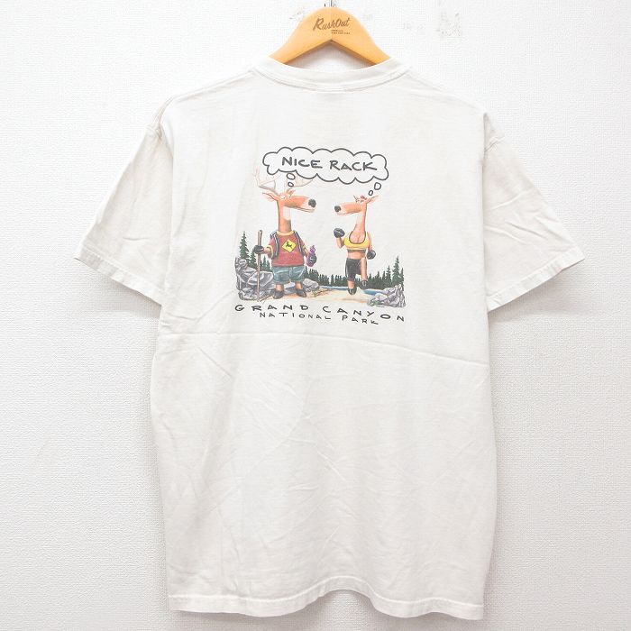 【50%OFF】XL★古着 半袖 ビンテージ Tシャツ メンズ 00年代 00s シカ グランドキャニオン コットン クルーネック 生成り 25may31 中古