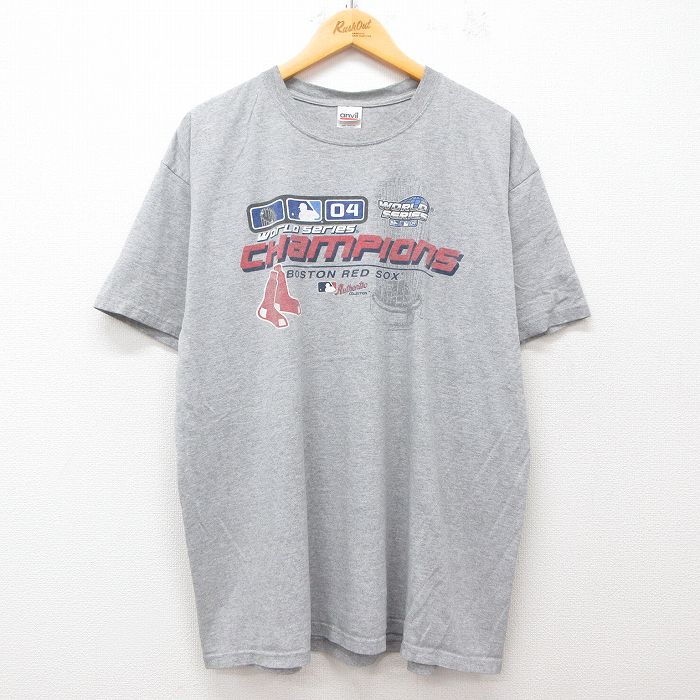 XL★古着 半袖 ビンテージ Tシャツ メンズ 00年代 00s MLB ボストンレッドソックス 大きいサイズ クルーネック グレー 霜降り メジャーリーグ ベースボール 野球 25may31 中古
