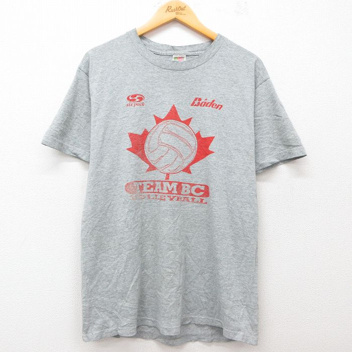 【50%OFF】L★古着 フルーツオブザルーム 半袖 ビンテージ Tシャツ メンズ 00年代 00s バレーボール クルーネック グレー 霜降り 25may31 中古