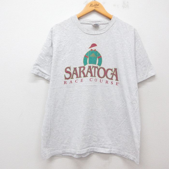 XL★古着 ヘインズ Hanes 半袖 ビンテージ Tシャツ メンズ 90年代 90s サラトガ クルーネック USA製 薄グレー 霜降り 25may31 中古