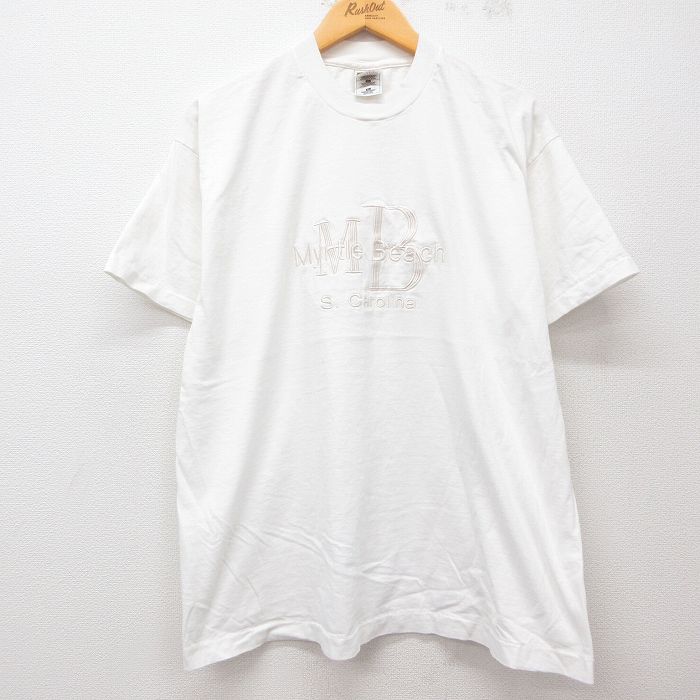 XL★古着 フルーツオブザルーム 半袖 ビンテージ Tシャツ メンズ 00年代 00s マートルビーチ 刺繍 コットン クルーネック 白 ホワイト 25may31 中古