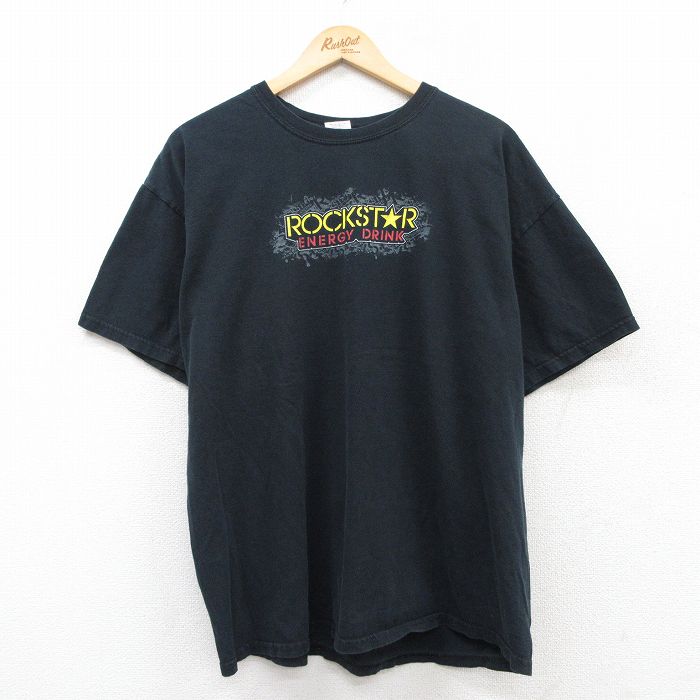XL★古着 半袖 ビンテージ Tシャツ メンズ 00年代 00s ロックスター エナジードリンク 大きいサイズ コットン クルーネック 黒 ブラック 25jun02 中古