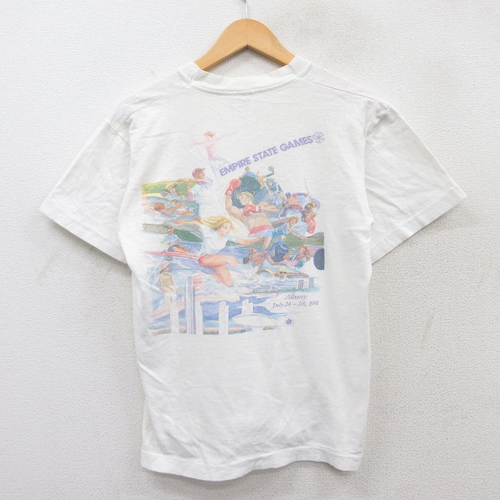M★古着 フルーツオブザルーム 半袖 ビンテージ Tシャツ メンズ 90年代 90s ボクシング スイミング 陸上 コットン クルーネック USA製 白 ホワイト 25jun02 中古
