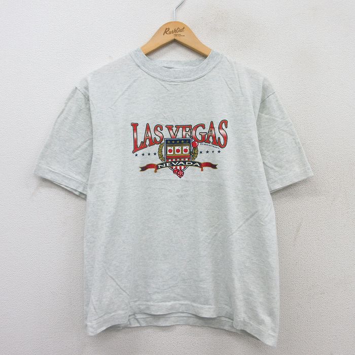L★古着 半袖 ビンテージ Tシャツ メンズ 90年代 90s ラスベガス ネバダ クルーネック 薄グレー 霜降り 25jun02 中古