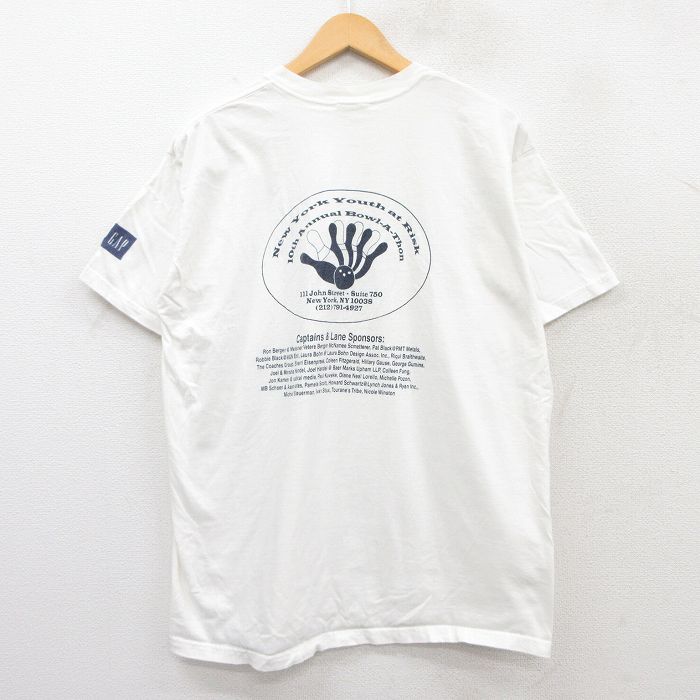 【50%OFF】XL★古着 ギャップ GAP 半袖 ビンテージ Tシャツ メンズ 90年代 90s ボウリング カギ コットン クルーネック USA製 白 ホワイト 【spe】 25jun02 中古