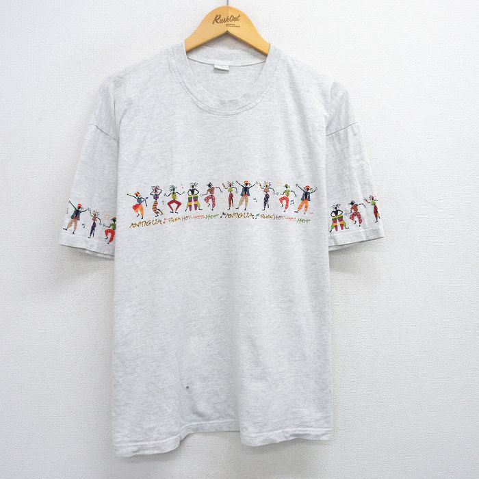 【50%OFF】XL★古着 半袖 ビンテージ Tシャツ メンズ 90年代 90s レゲエ 大きいサイズ コットン クルーネック 薄グレー 霜降り 25jun02 中古