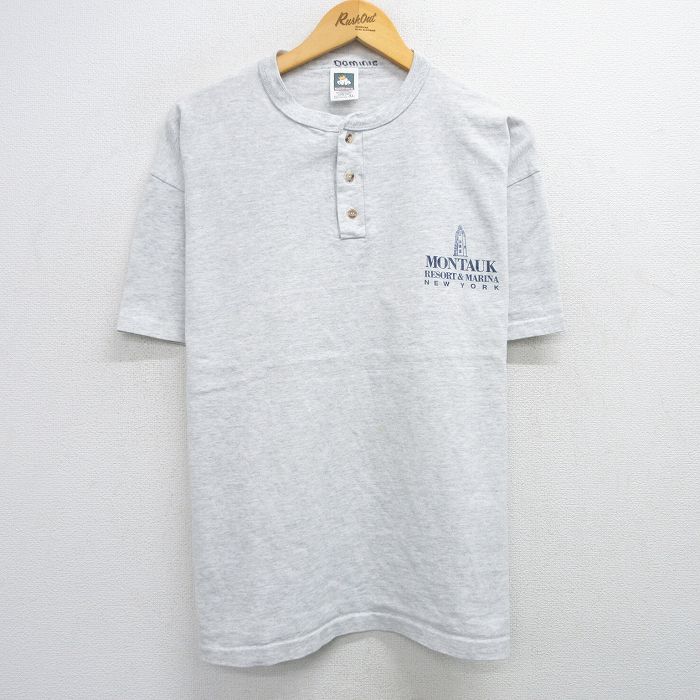 XL★古着 半袖 ビンテージ Tシャツ メンズ 90年代 90s モントーク 灯台 大きいサイズ ヘンリーネック USA製 グレー 霜降り 25jun02 中古