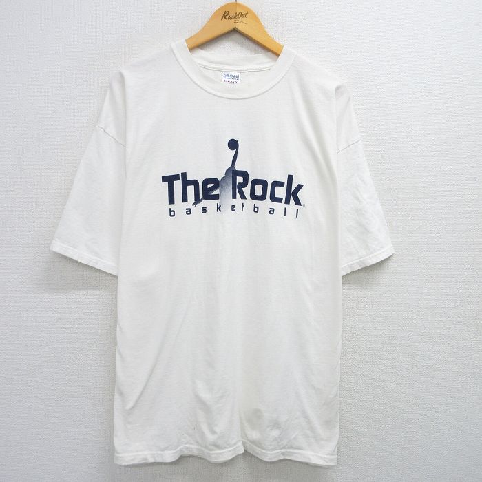 XL★古着 半袖 ビンテージ Tシャツ メンズ 00年代 00s バスケットボール The ROCK 大きいサイズ コットン クルーネック 白 ホワイト 25jun02 中古