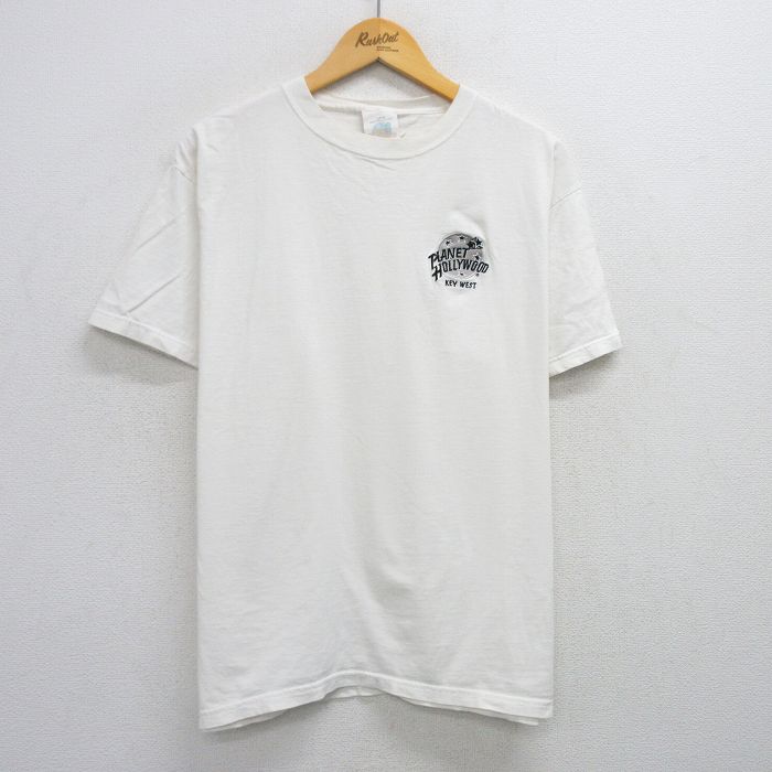 XL★古着 半袖 ビンテージ Tシャツ メンズ 90年代 90s プラネットハリウッド キーウエスト コットン クルーネック USA製 白 ホワイト 25jun02 中古