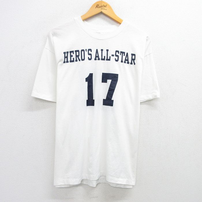【50%OFF】XL★古着 ヘインズ Hanes 半袖 ビンテージ Tシャツ メンズ 90年代 90s ヒーロー オールスター 17 大きいサイズ クルーネック USA製 白 ホワイト 25jun02 中古