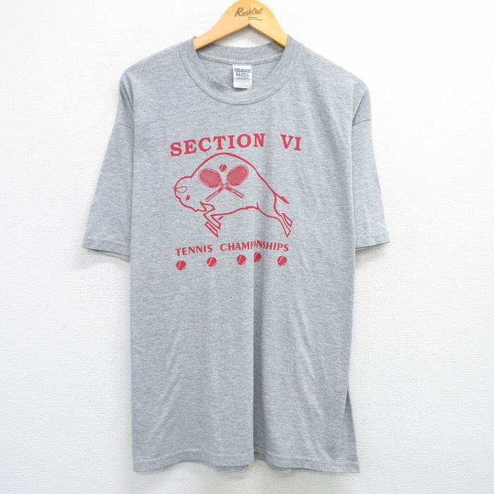XL★古着 半袖 ビンテージ Tシャツ メンズ 00年代 00s テニス バッファロー 大きいサイズ クルーネック グレー 霜降り 25jun02 中古
