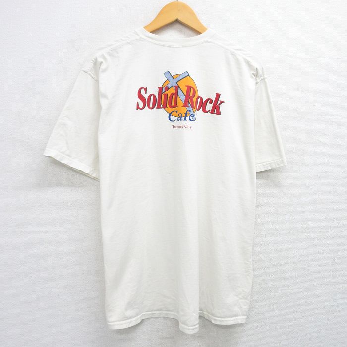 XL★古着 フルーツオブザルーム 半袖 ビンテージ Tシャツ メンズ 00年代 00s Solid Rock カフェ 大きいサイズ コットン クルーネック 生成り 25jun02 中古