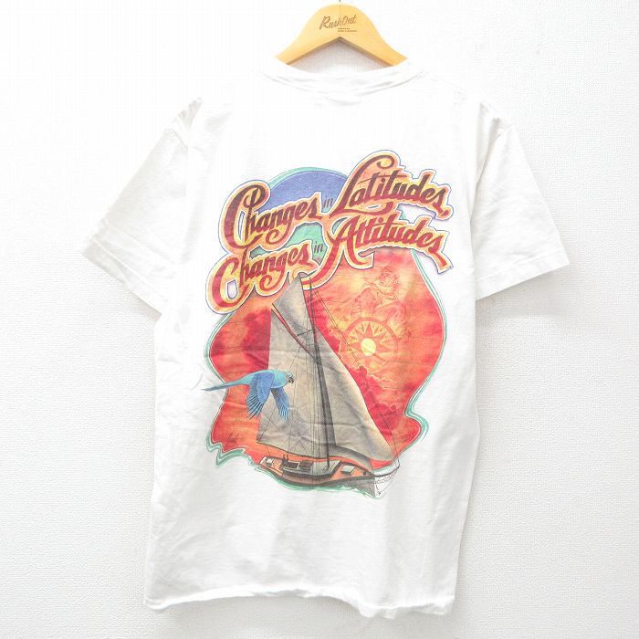 L★古着 半袖 ビンテージ Tシャツ メンズ 90年代 90s ヨット 鳥 コットン クルーネック USA製 白 ホワイト 25jun02 中古