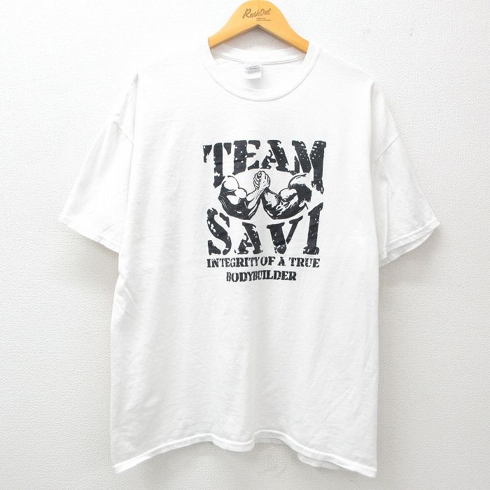 XL★古着 半袖 ビンテージ Tシャツ メンズ 00年代 00s 筋肉 ボディービルダー 大きいサイズ コットン クルーネック 白 ホワイト 25jun02 中古