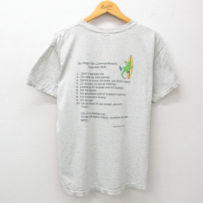 L★古着 フルーツオブザルーム 半袖 ビンテージ Tシャツ メンズ 00年代 00s トカゲ サーフボード クルーネック 薄グレー 霜降り 25jun02 中古