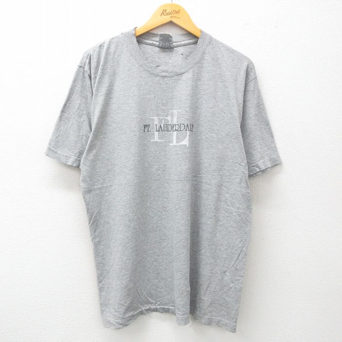L★古着 半袖 ビンテージ Tシャツ メンズ 00年代 00s フォートローダデール コットン クルーネック グレー 霜降り 25jun02 中古