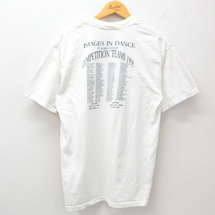 【50%OFF】L★古着 半袖 ビンテージ Tシャツ メンズ 90年代 90s ダンス コットン クルーネック 白 ホワイト 25jun02 中古
