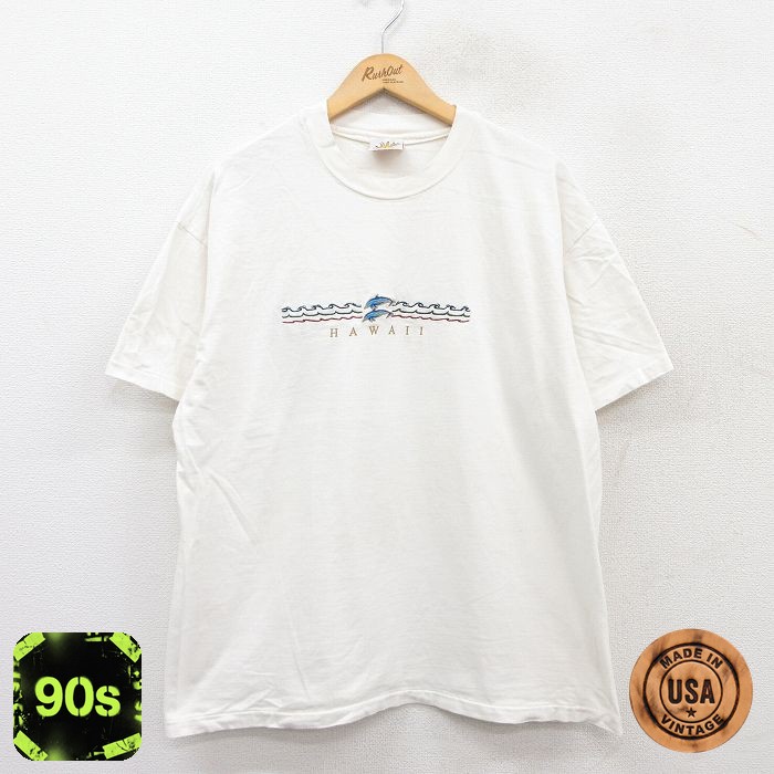 【50%OFF】90s 半袖Tシャツ イルカ刺繍 ホワイト XL | 古着
