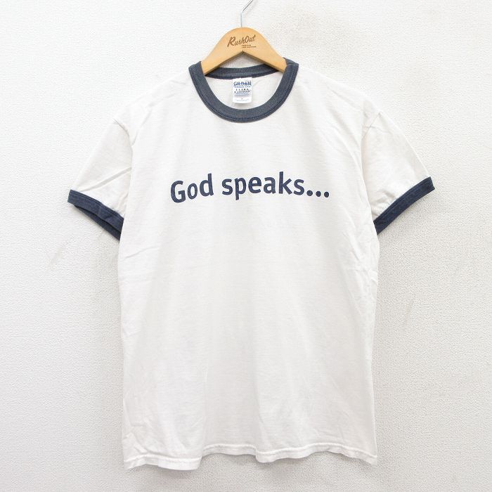 M★古着 半袖 ビンテージ Tシャツ メンズ 00年代 00s God speaks コットン クルーネック 白 ホワイト リンガー 25jun02 中古