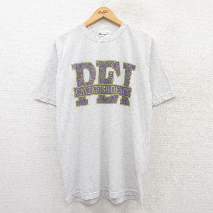 【50%OFF】L★古着 半袖 ビンテージ Tシャツ メンズ 90年代 90s PEI キャベンディッシュビーチ クルーネック 薄グレー 霜降り 25jun02 中古