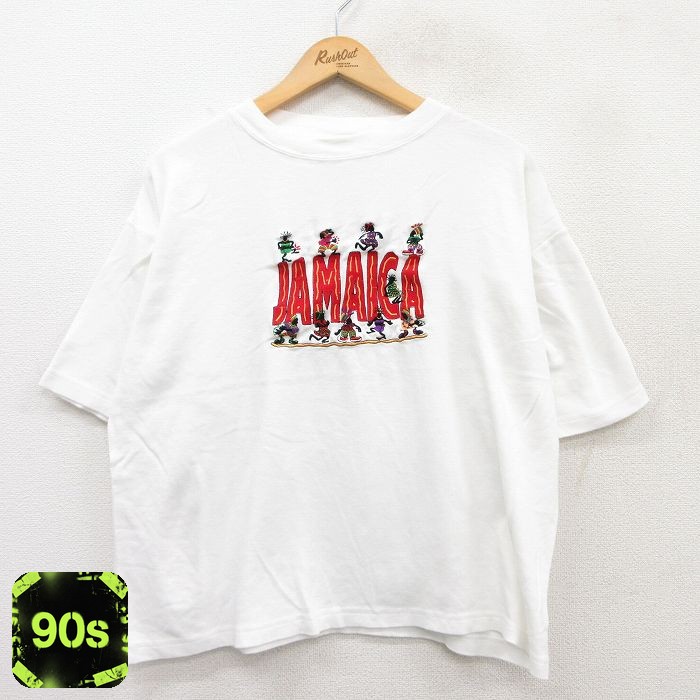 【50%OFF】90s 半袖Tシャツ ジャマイカ刺繍 ホワイト XL | 古着
