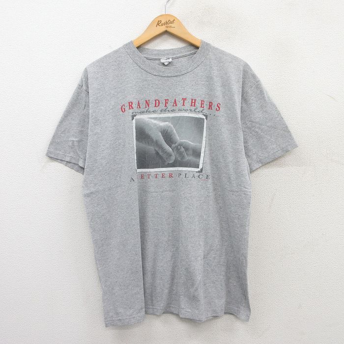 L★古着 半袖 ビンテージ Tシャツ メンズ 00年代 00s 指 グランドファザー クルーネック グレー 霜降り 25jun02 中古