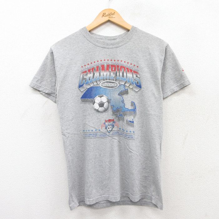 M★古着 半袖 ビンテージ Tシャツ メンズ 00年代 00s サッカー チャンピオンズ クルーネック グレー 霜降り 25jun02 中古