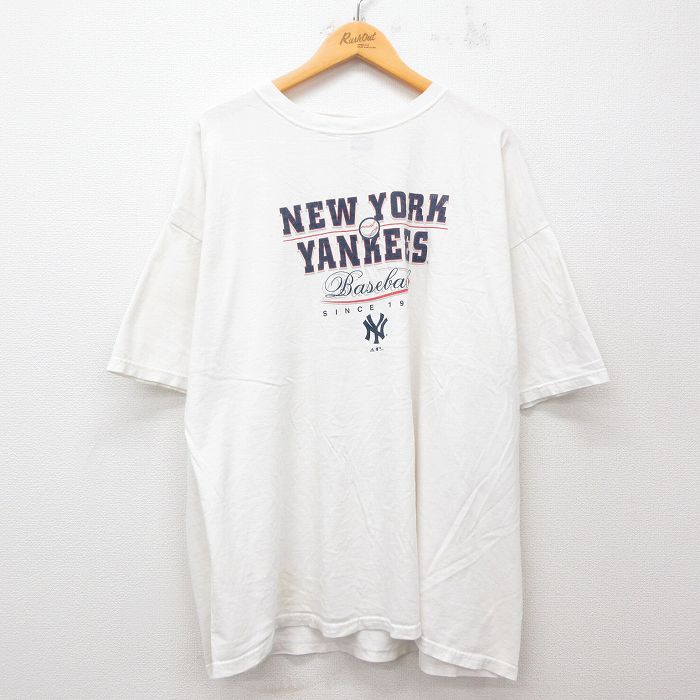 XL★古着 アディダス adidas 半袖 ビンテージ Tシャツ メンズ 00年代 00s MLB ニューヨークヤンキース 大きいサイズ コットン クルーネック 白 ホワイト メジャーリーグ ベースボール 野球 25jun03 中古