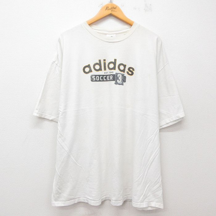 XL★古着 アディダス adidas 半袖 ビンテージ Tシャツ メンズ 90年代 90s ビッグロゴ サッカー 大きいサイズ コットン クルーネック 白 ホワイト 25jun03 中古
