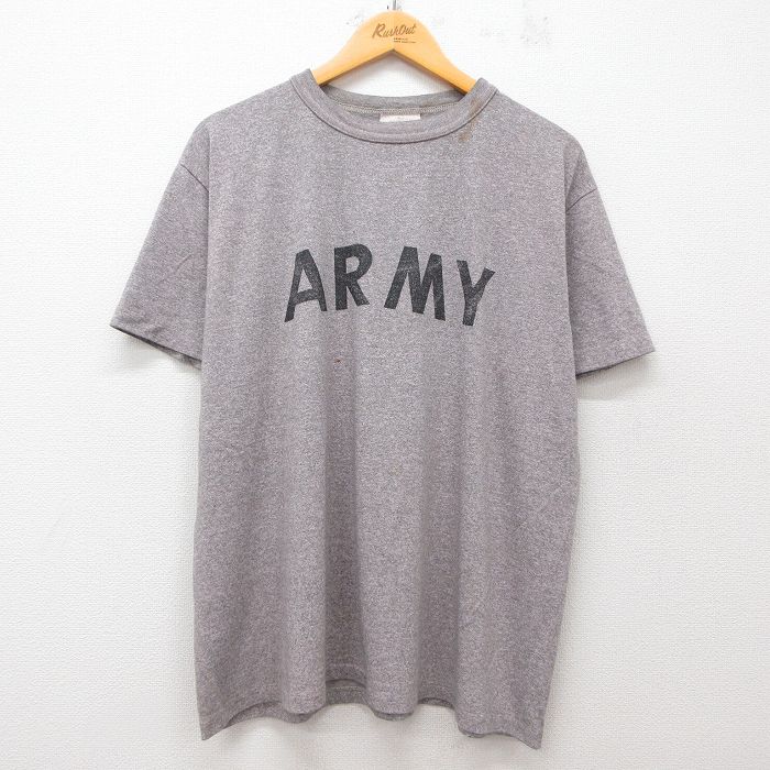 XL★古着 半袖 ビンテージ Tシャツ メンズ 90年代 90s ミリタリー アーミー　ARMY リフレクター 大きいサイズ クルーネック USA製 グレー 霜降り 25jun03 中古