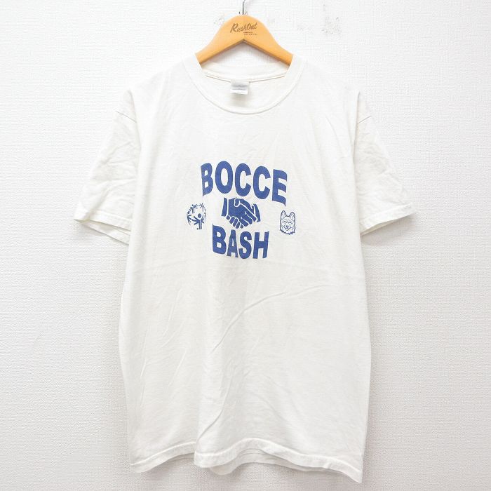 L★古着 半袖 ビンテージ Tシャツ メンズ 00年代 00s 犬 握手 コットン クルーネック 白 ホワイト 25jun03 中古