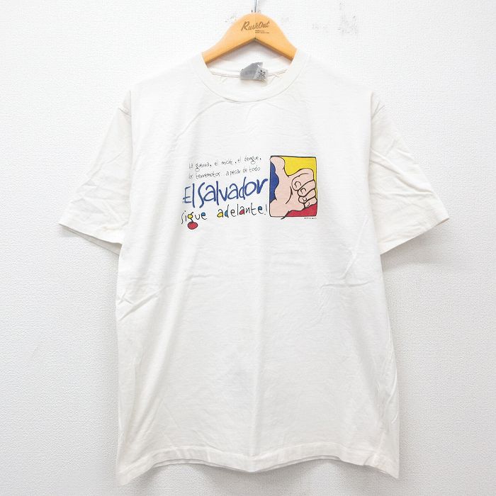 L★古着 半袖 ビンテージ Tシャツ メンズ 90年代 90s エルサルバドル コットン クルーネック 白 ホワイト 25jun03 中古