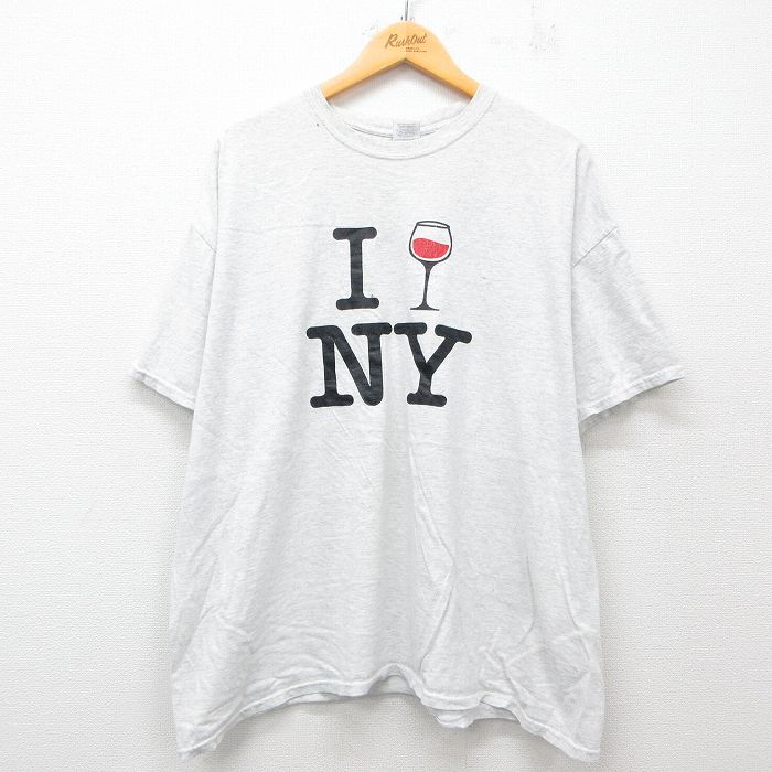 XL★古着 半袖 ビンテージ Tシャツ メンズ 00年代 00s ニューヨーク 大きいサイズ クルーネック 薄グレー 霜降り 25jun03 中古