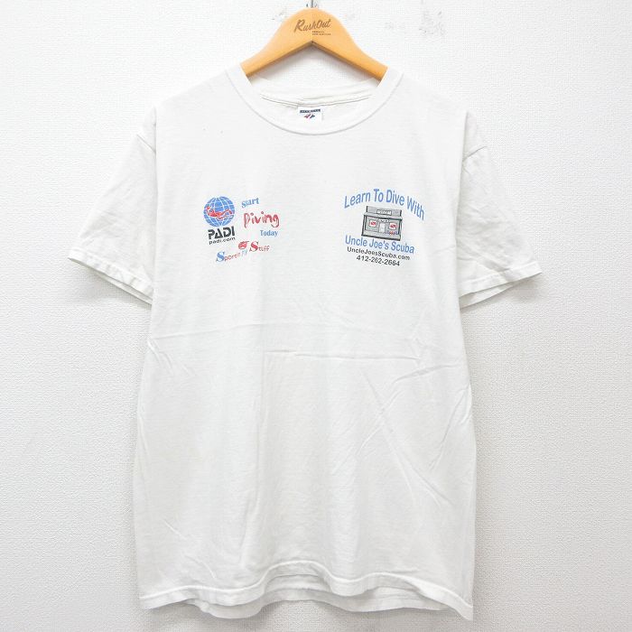 L★古着 ジャージーズ 半袖 ビンテージ Tシャツ メンズ 00年代 00s ダイビング 企業広告 コットン クルーネック 白 ホワイト 25jun03 中古