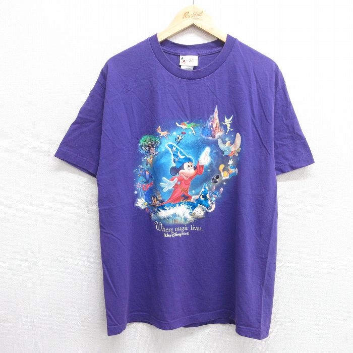 L★古着 半袖 ビンテージ Tシャツ メンズ 00年代 00s ディズニー DISNEY ミッキー MICKEY MOUSE コットン クルーネック 紫 パープル 25jun03 中古