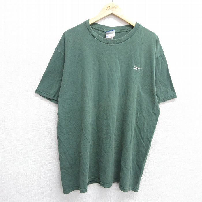 XL★古着 リーボック REEBOK 半袖 ビンテージ Tシャツ メンズ 00年代 00s ワンポイントロゴ 大きいサイズ コットン クルーネック 緑 グリーン 25jun03 中古
