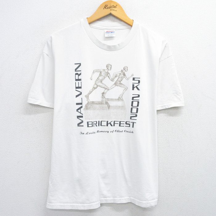 XL★古着 ヘインズ Hanes 半袖 ビンテージ Tシャツ メンズ 00年代 00s マラソン 企業広告 コットン クルーネック 白 ホワイト 25jun03 中古