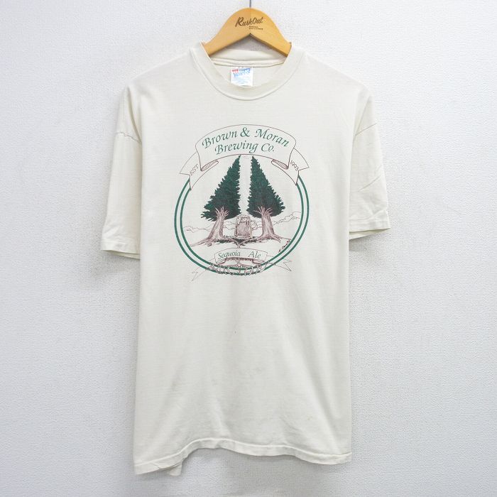 XL★古着 ヘインズ Hanes 半袖 ビンテージ Tシャツ メンズ 90年代 90s 木 大きいサイズ コットン クルーネック USA製 生成り 25jun03 中古