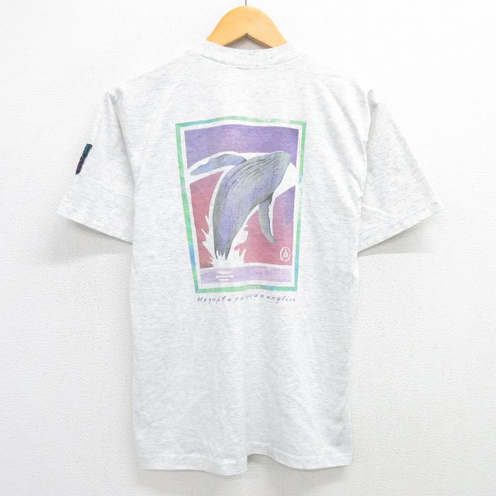 L★古着 半袖 ビンテージ Tシャツ メンズ 90年代 90s クジラ クルーネック 薄グレー 霜降り 25jun03 中古