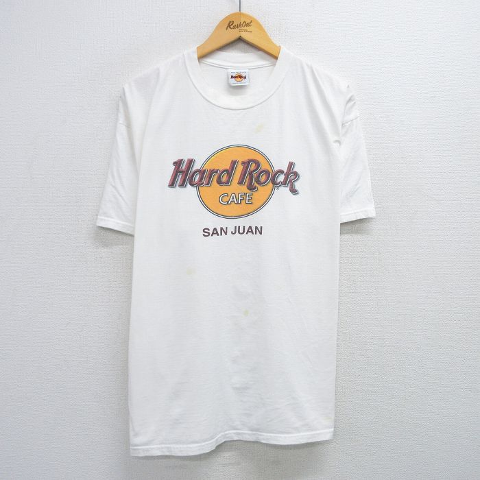 XL★古着 半袖 ビンテージ Tシャツ メンズ 90年代 90s ハードロックカフェ サンファン 大きいサイズ コットン クルーネック 白 ホワイト 25jun03 中古