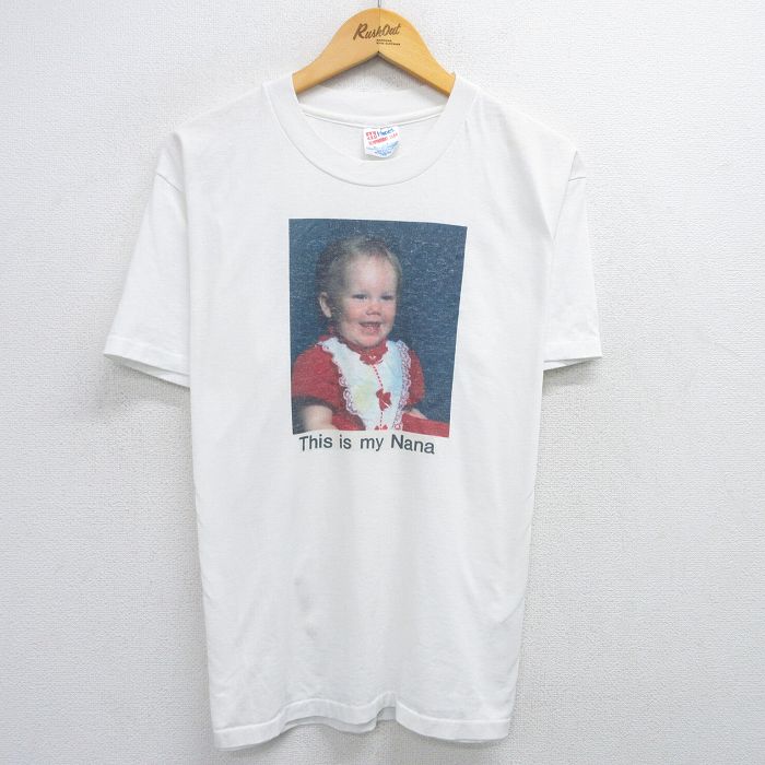 L★古着 ヘインズ Hanes 半袖 ビンテージ Tシャツ メンズ 90年代 90s 子ども フォトプリント クルーネック USA製 白 ホワイト 【spe】 25jun03 中古